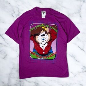 Vintage 90s Single Stitch Mr. Bear Too Young to Retire Too Old to Party Tee